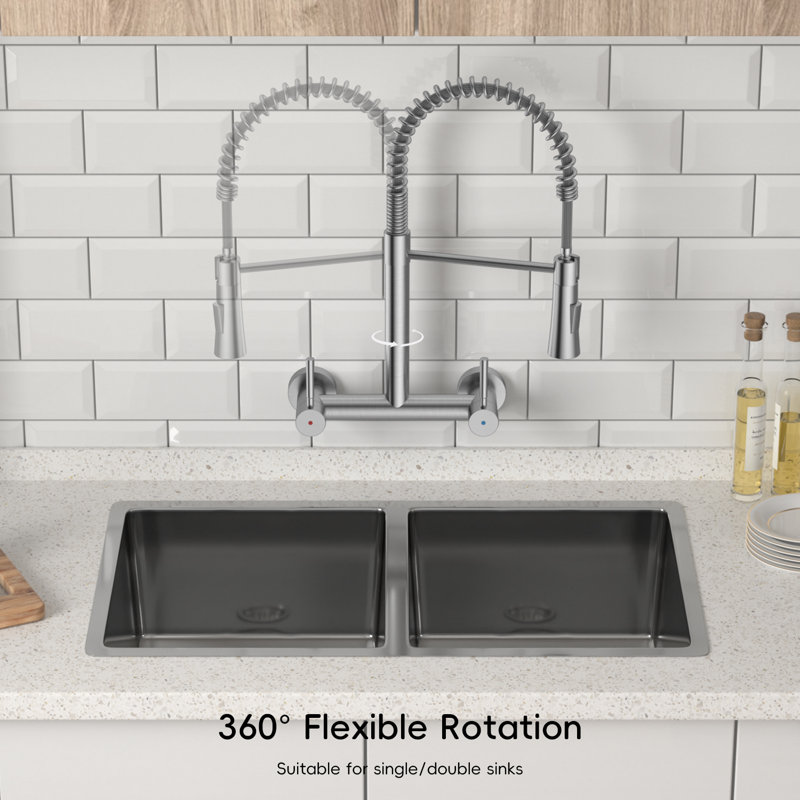 2 Handle Wall Mount Kitchen Faucet, Brushed Nickel