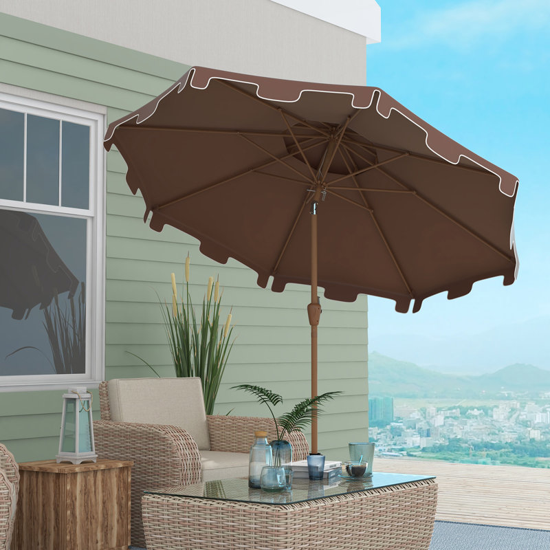 Parasol de patio de 8,8 pi avec bouton-poussoir inclinable et manivelle, brun