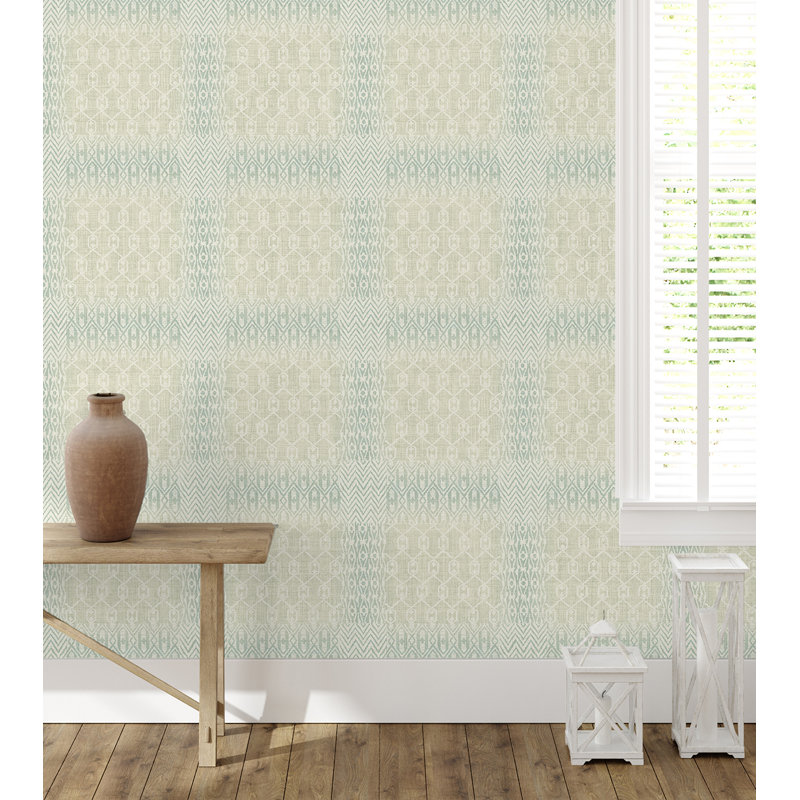 Papier peint géométrique Sangita, Lin / turquoise