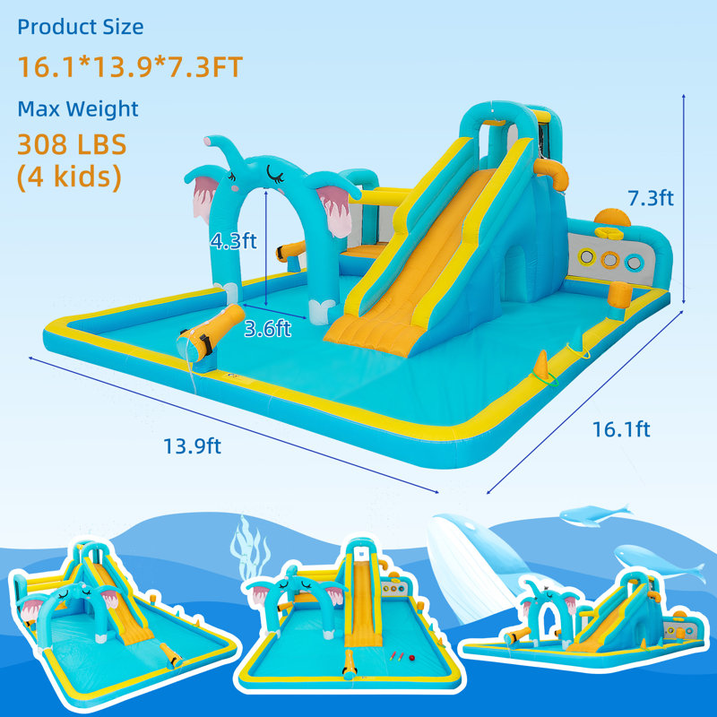 Jeu gonflable avec glissade d'eau Elephant