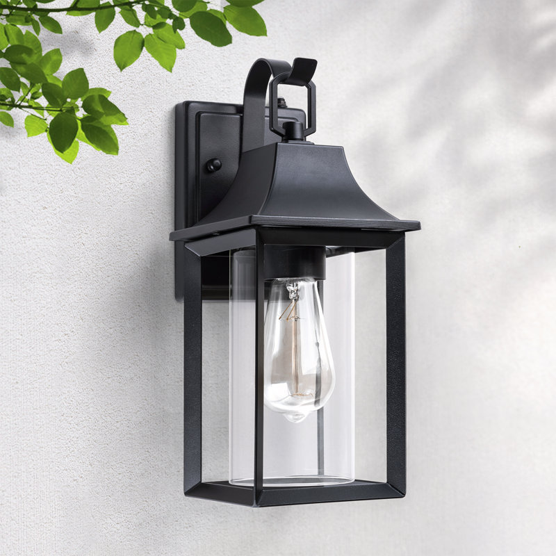 Mozingo 1 - Light Clear Glass Outdoor Wall Lantern with Dusk to Dawn, Matte Black
