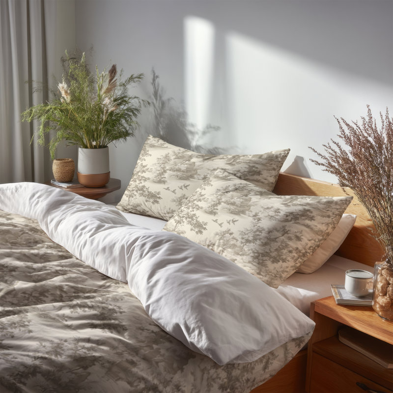 French Country 3 Pcs Bedding Set - Beige Neutral Toile Duvet Cover Set, King Duvet Cover + 2 King Shams