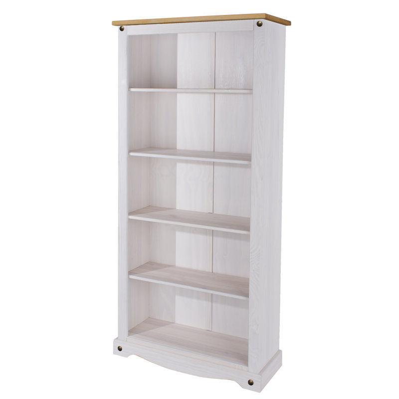 Choe 5 Shelf Tall Bookcase, White and Antique Wax Finish