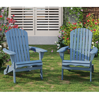 Ensemble de 2 chaises Adirondack pliantes en bois massif pour terrasse, cour, porche, jardin et terrasse avec accoudoirs larges