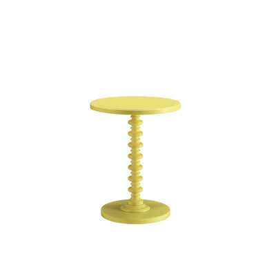 Table d'appoint ronde à piédestal jaune, base tournée, kd, sans emplacement de rangement, fabrication en bois, profondeur de 17 pouces, table haute 22 po avec jaune poire, aspect tablier, capacité de 40 lb, taille 17 x 22