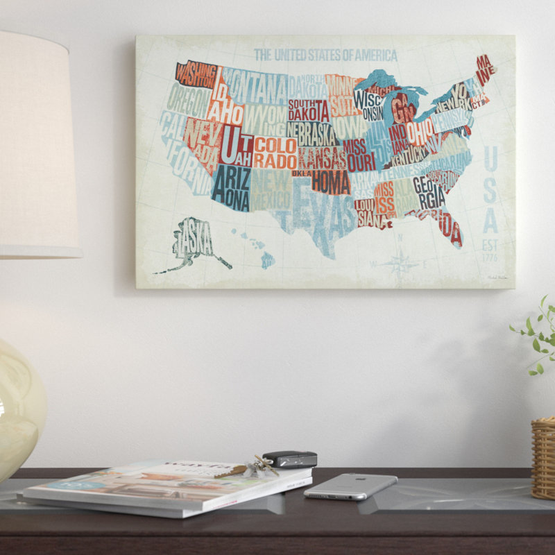 « usa modern », art textuel sur toile, H 18 po x l 26 po x P 1,5 po, Toile encadrée noire, Pas de tapis