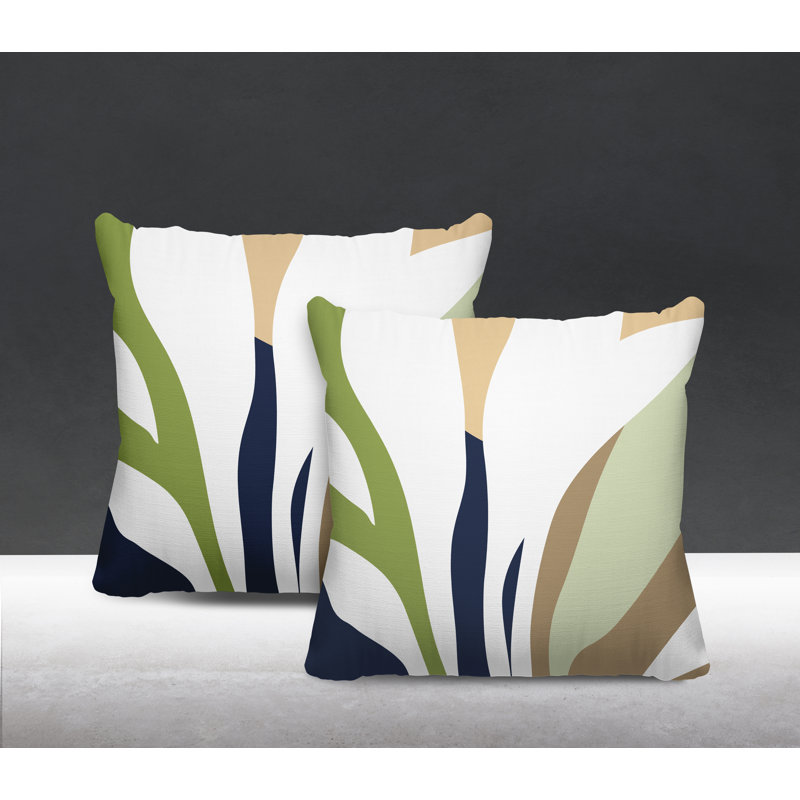 Jeté carré en polyester / mélange de polyester intérieur / extérieur, L 15 po x H 15 po, Chartreuse / bleu marine / beige