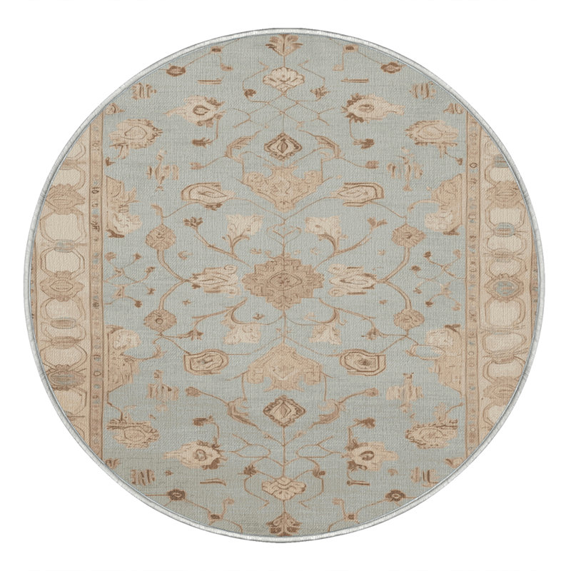 Tapis turc beige lavable à la machine, Rond 8 pi