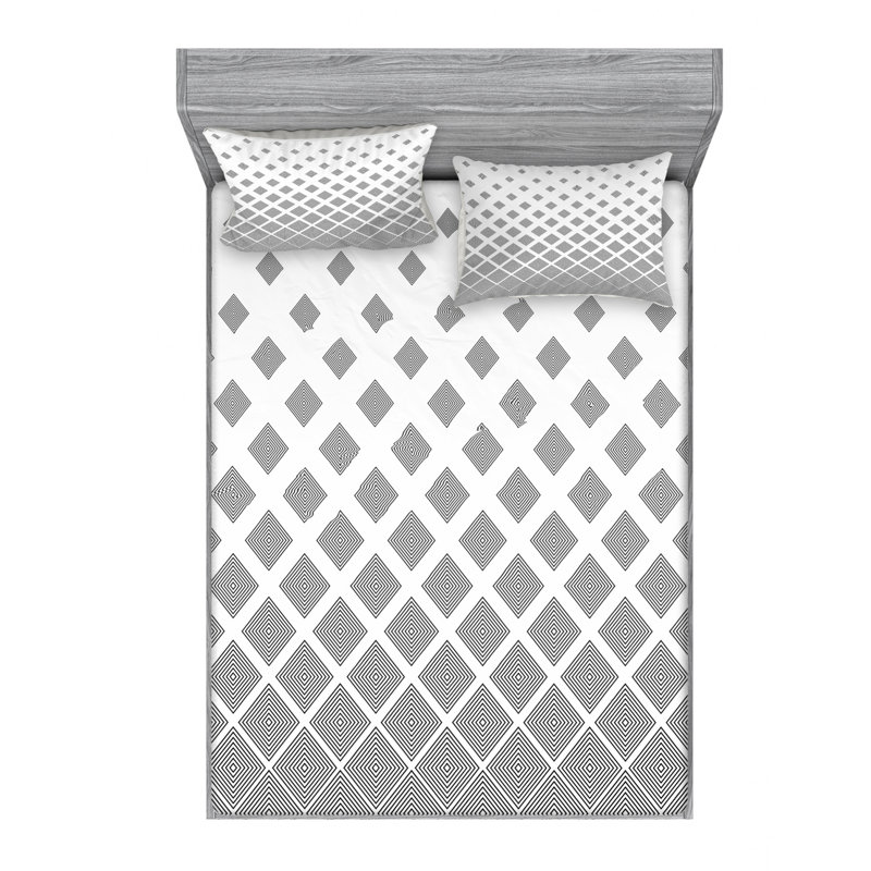 Microfiber Geometric Sheet Set, Queen Sheet Set with Fitted Sheet