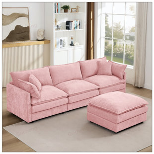 Modular Sectional Sofa, 102 Inch L Shaped Couch Set for Living Room, 3-Seater Comfy Cloud Couches with Movable Ottoman, DIY Combination, Chenille