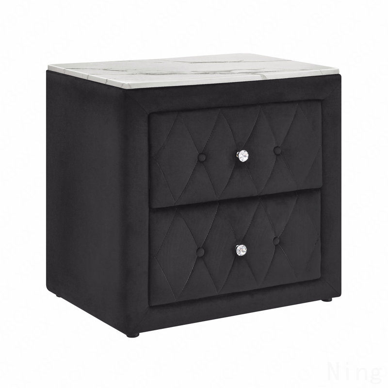 Mobilier de chambre à coucher en bois avec deux tiroirs de rangement, Noir