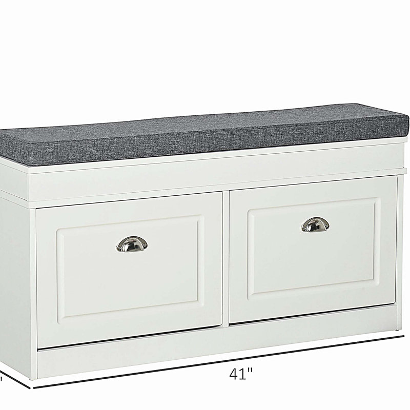 Banc à chaussures pour vestibule, rangement avec coussin, 2 tiroirs, tablette réglable
