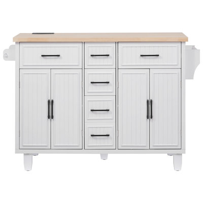 56.5" W Kitchen Island with Drop Leaf and Built-In Charging Station