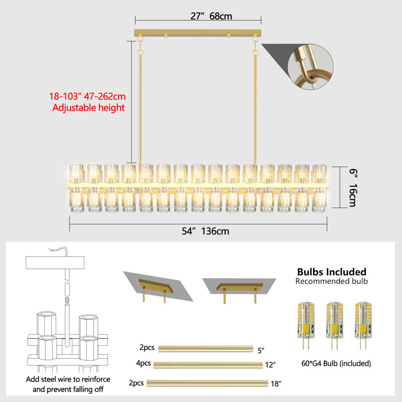 Luminaire de salle à manger moderne à intensité variable en or à intensité variable