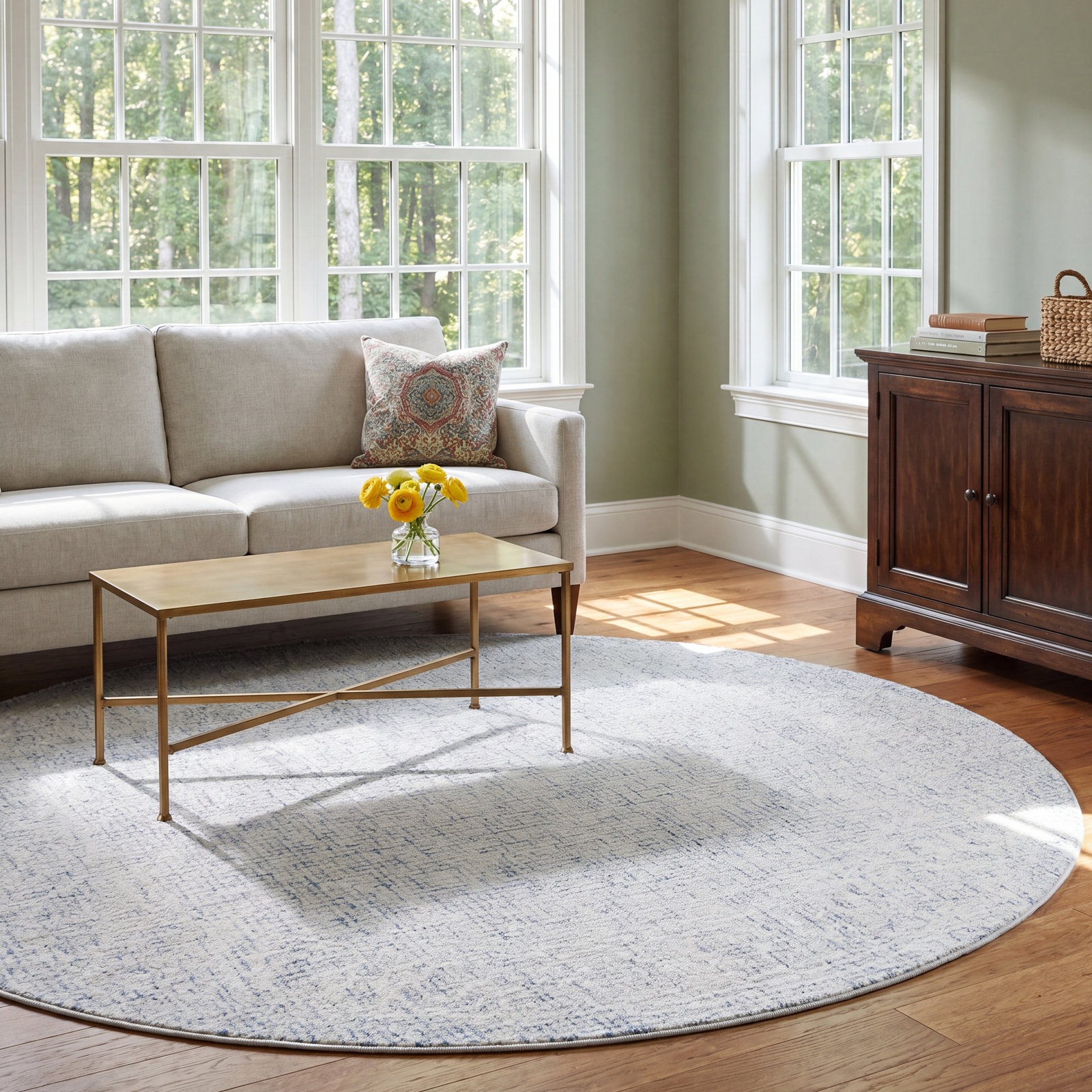 Hand-Tufted Geometric Wool Rug, Round 6'