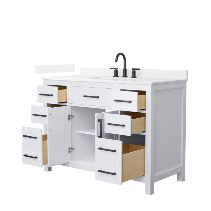 Beckett 48" Freestanding Single Bathroom Vanity with Quartz Top, White, Matte Black, White Quartz