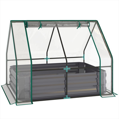 Galvanized Steel Raised Planter Greenhouse with Classic Gray Cover, 50 x 37.4 in, Open-Bottom Bed for Patio Gardening