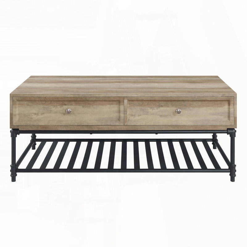Table basse industrielle avec tiroir et compartiment de rangement Brantley - Chêne et gris sable