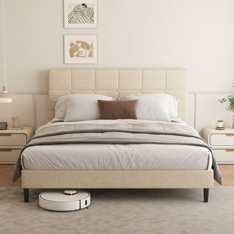 Upholstered Bed Frame with Headboard, Double (4'6)