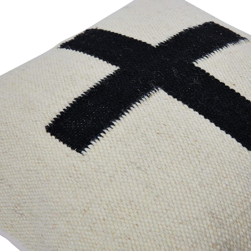 Swiss Cross Cotton Wool Throw Pillow, Cream/Black