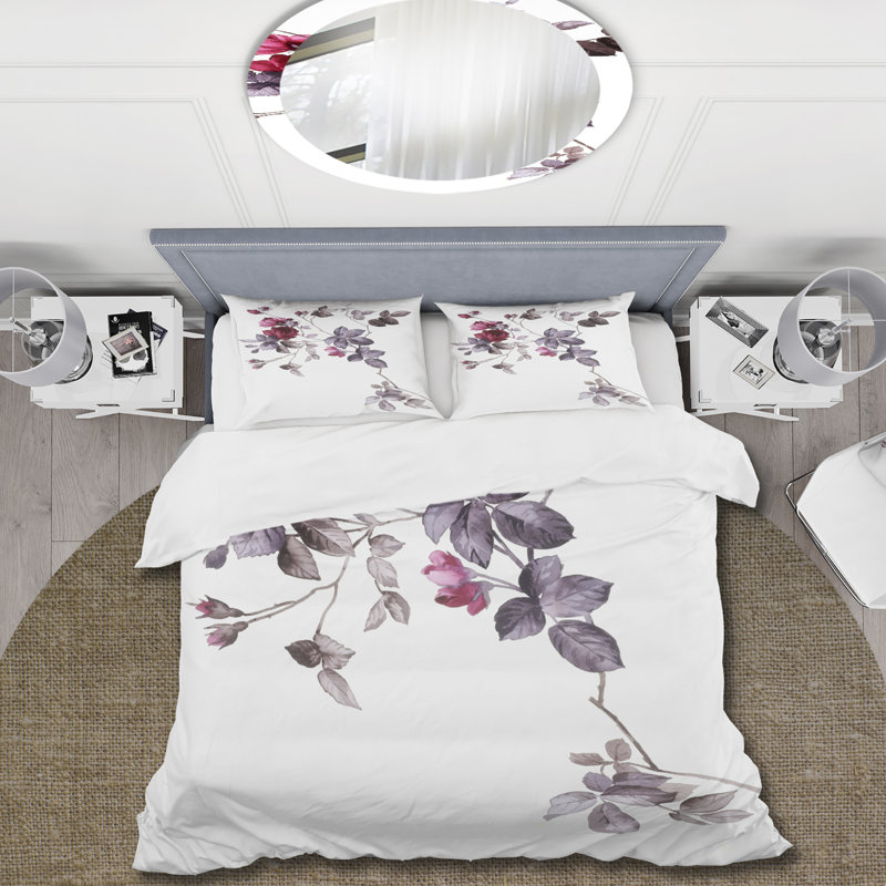 Allegra Purple/White/Red Microfiber Duvet Cover Set, King Duvet Cover + 2 King Shams