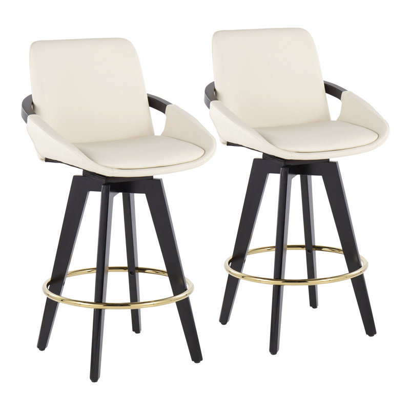 Tabouret de comptoir à hauteur fixe 26 "avec repose-pieds rond Whitacre, Blanc cassé