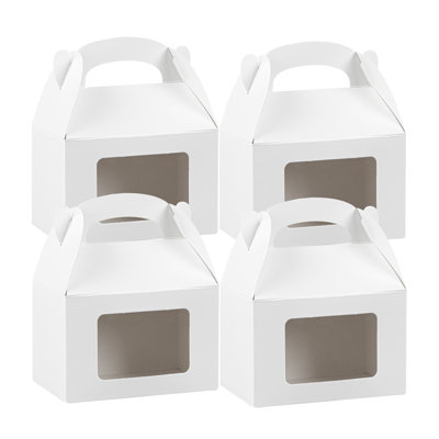 Restaurantware Gable Gift Boxes 100 Pack of 4 x 2.5 x 2.5 Inch Paper Cardboard Favor Boxes With Built-In Handle White For Weddings, Baby Showers