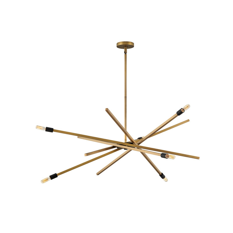 Lustre articulé Spoutnik à 6 lumières Archer, H 42,50 po x l 42,5 po x P 42,5 po, Laiton héritage