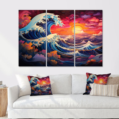 Coucher de soleil japonais sur les vagues de Kanagawa 7 - Art mural japonais