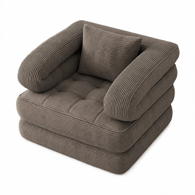 Boneless Convertible Corduroy Sleeper Sofa Bed, 3-Position (Sofa/Recliner/Bed) with High-Density Foam, No Assembly Required, Vacuum-Compressed for Easy Shipping