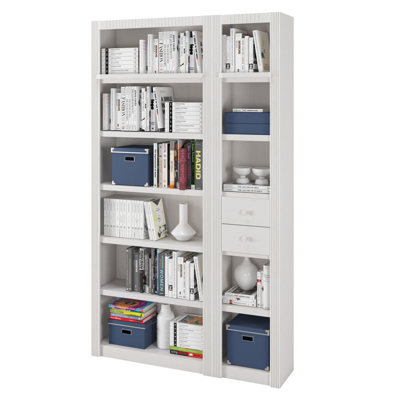 Elona 213cm H x 128cm W Solid Wood Library Bookcase, White Lacquer