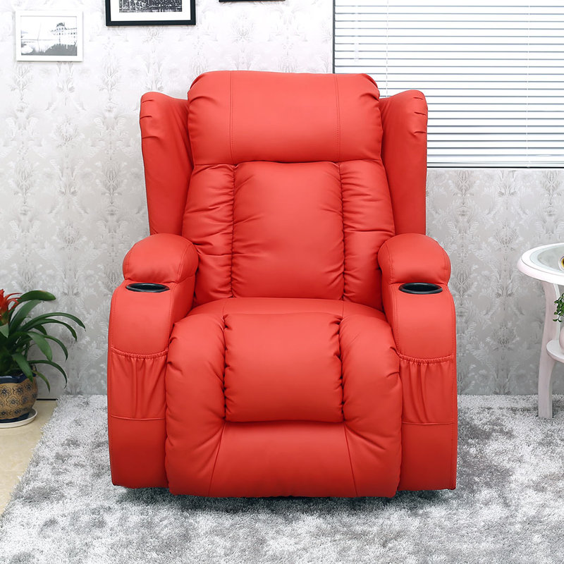 Manual Swivel Rocking Recliner with Heat and Massage, Red