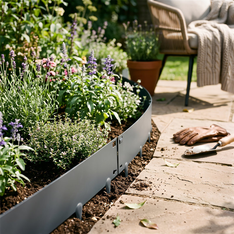 Harbour Housewares 5pc Steel Lawn Edging Set - 5m x 16cm - Anthracite