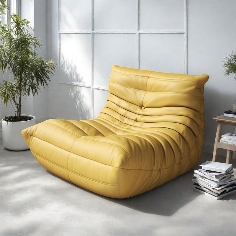 Canapé rétro paresseux chenille, SImilicuir jaune pâle
