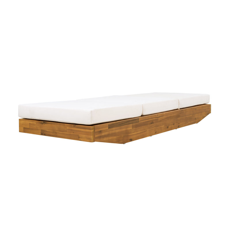 DaPrato Modern Coastal Acacia Wood Adjustable Chaise Lounge With Cushions, Cream