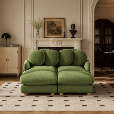 Canapé Comfy en chenille, canapé 4 places profond avec 4 coussins décoratifs, repose-pieds mobile, structure en bois massif pour le salon, la chambre à coucher, vert