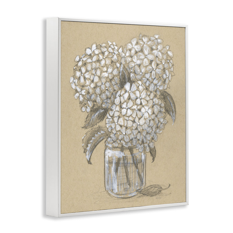 Dessin de pot d'hydrangées, estampe numérique, conception de Patti Bishop, Giclée encadrée blanc bord de mer
