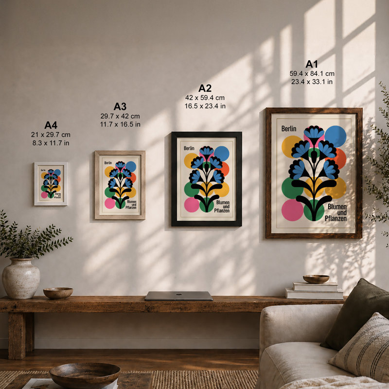 Berlin Blumen Exhibition Mid-Century - Framed Print, A3 - 42.0 x 29.7 cm, Oak