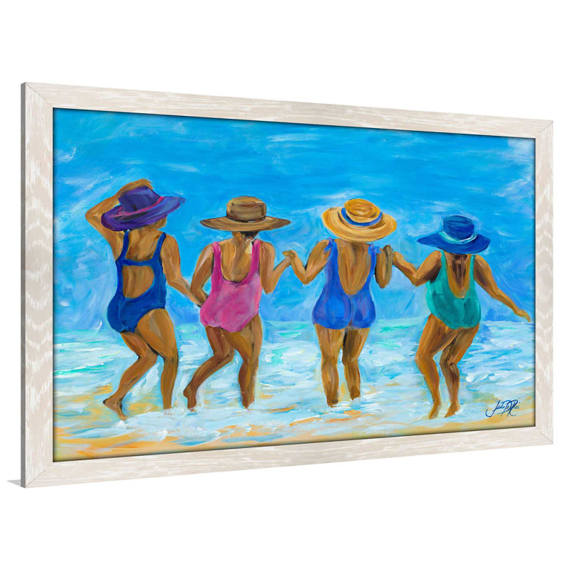 «Mesdames sur la plage I», reproduction de peinture acrylique, H 33,5 po x l 49,5 po, Cadre blanc