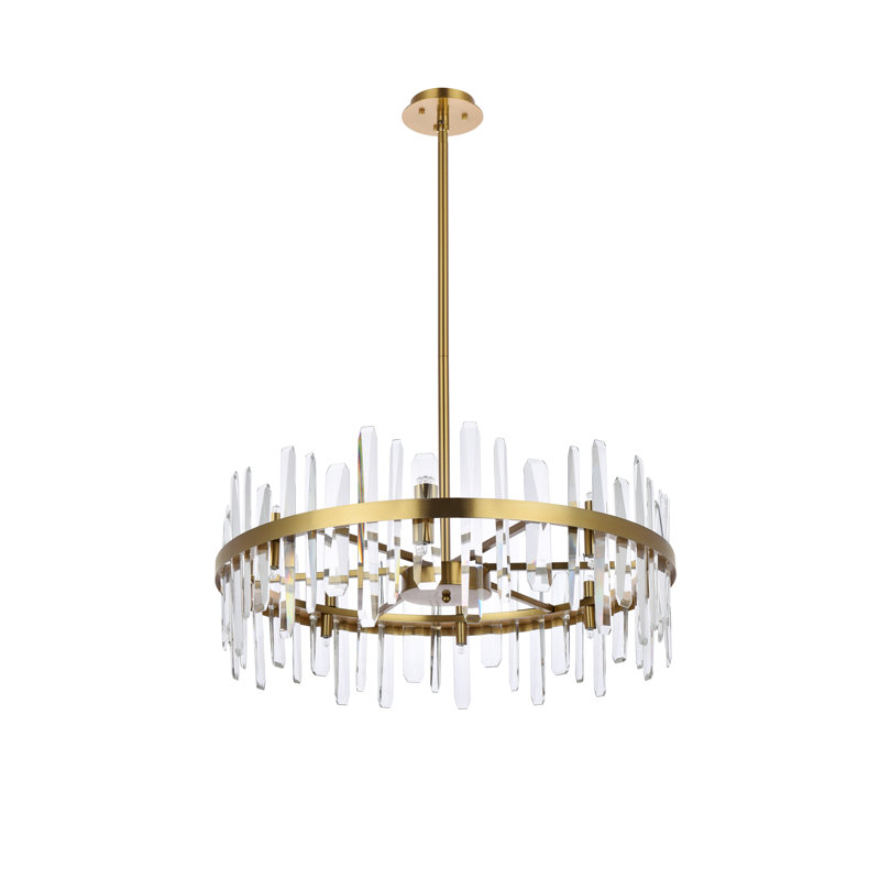 Marlow 16 - Light Dimmable Drum Chandelier, Satin Gold, 12" H x 32" W x 32" D