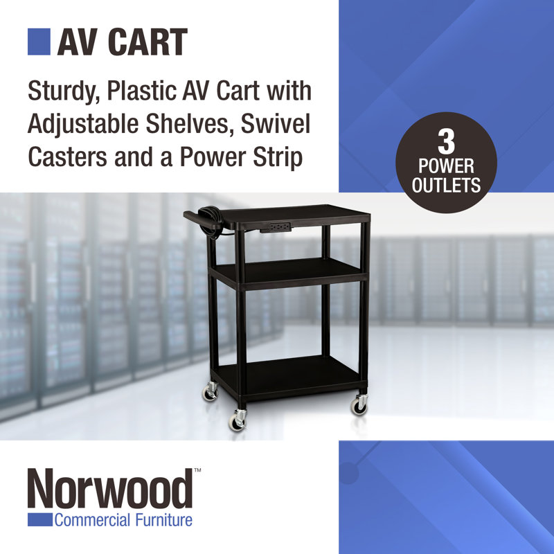 Versatile Mobile Utility Cart with Adjustable Shelves and Power Strip, Black