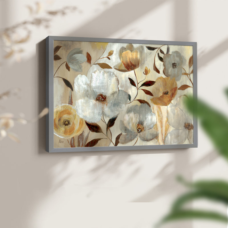 Golden Flower  -Framed Print - Restickable, Gray, 22" H x 28" W