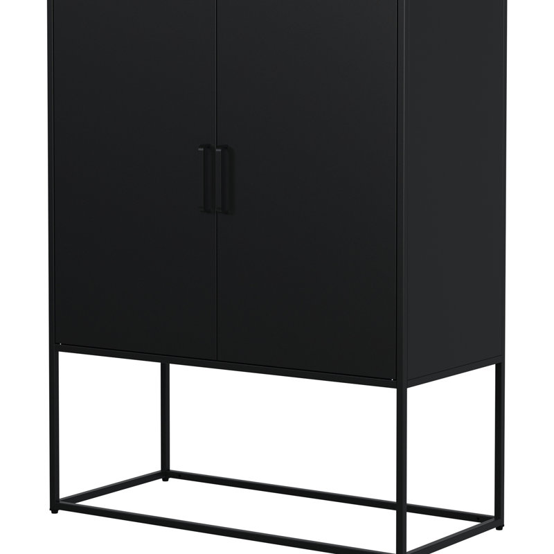 Armoire de bureau à domicile en métal robuste - rangement en acier moderne avec 2 tablettes. . Portes magnétiques. . Assemblage facile. Buffet noir. , Tablettes, portes pour