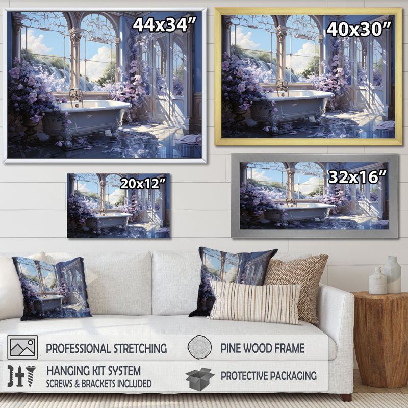 «Bathroom Enchanting Skylight» sur toile, Cadre photo noir, H 34 po x l 44 po x P 1,5 po