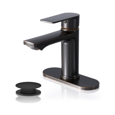 Robinet pour salle de bain à poignée simple en bronze BELZ, robinet de meuble-lavabo pour salle de bain 1 ou 3 trous de 4 po Morden, bonde escamotable, tuyaux d'alimentation et plaque de recouvrement de 6,5 po, installation facile pour bricolage