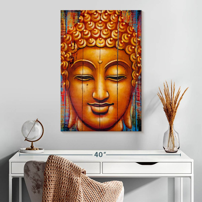 Leisha Buddha Face On Planks, 30" H x 20" W