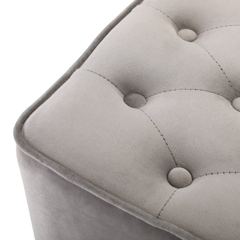 BirdRock Home 14" x 17.5” Square Tufted Velvet Ottoman Foot Stool, Gray