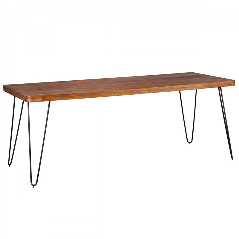 Leyva Solid Wood Top Metal Base Dining Table, 76cm H x 200cm W x 80cm D, Sheesham