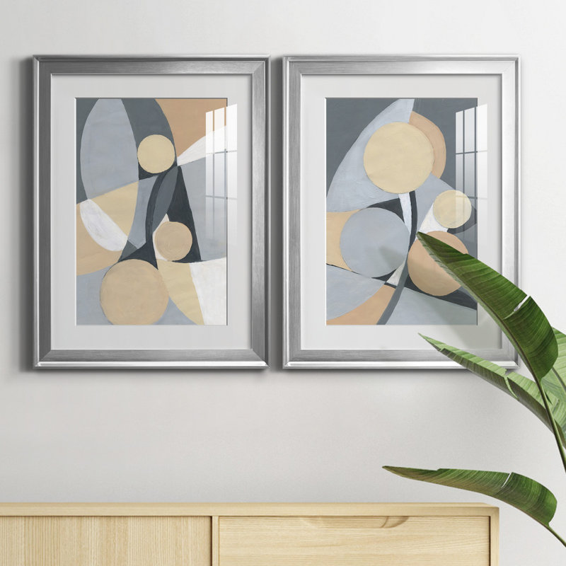 Millenium I - ensemble de 2 reproductions d'art, Blanc, Papier avec cadre argenté, H 30,5 po x l 85 po x P 1,5 po