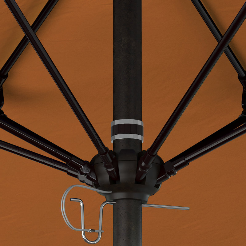 Parasol de marché commercial en aluminium Geil, Toile Sunbrella® tangerine, Bronze